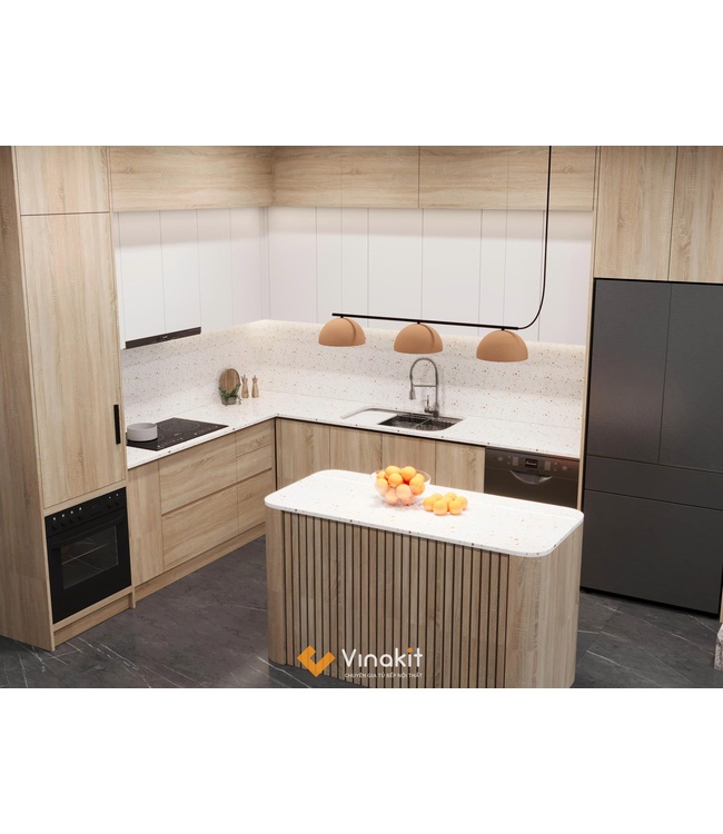 Mẫu tủ bếp gỗ công nghiệp cánh Melamine ME18