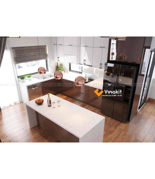 Mẫu tủ bếp Inox cánh Acrylic hệ modul rời CNC IN07