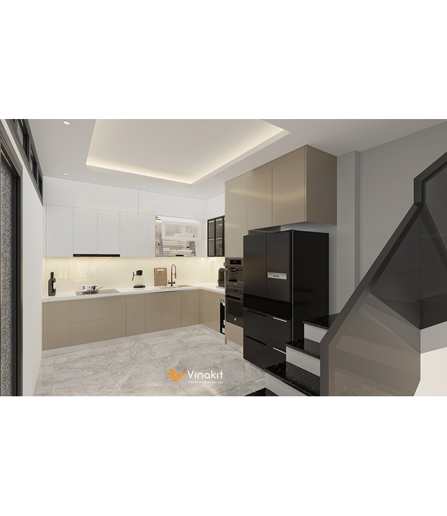 Mẫu tủ bếp nhựa cánh Melamine NME12