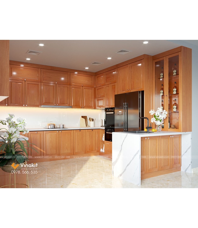 Mẫu tủ bếp gỗ hương Vinakit chữ U – GH10