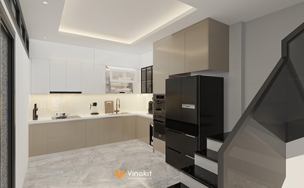 Mẫu tủ bếp nhựa cánh Melamine NME12