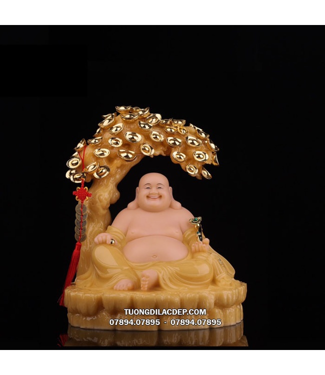 Tượng Phật Di Lặc Thạch Anh Ngồi Gốc Cây Tiền Vàng PDL-037