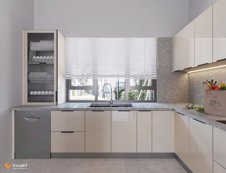 Mẫu tủ bếp inox cánh kính cường lực CK112