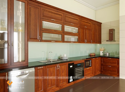 Mẫu tủ bếp inox cánh gỗ gõ ITN08 Vinakit