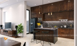 Mẫu tủ bếp inox cánh gỗ óc chó ITN04 Vinakit