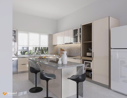 Mẫu tủ bếp inox cánh kính cường lực CK112