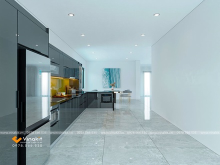 Tủ bếp nhôm tấm cánh kính cường lực CK07