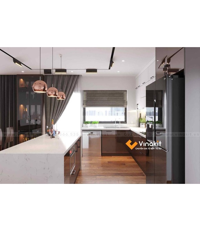 Mẫu tủ bếp Inox cánh Acrylic hệ modul rời CNC IN07