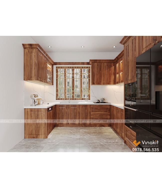 Mẫu tủ bếp gỗ óc chó Vinakit OCC06