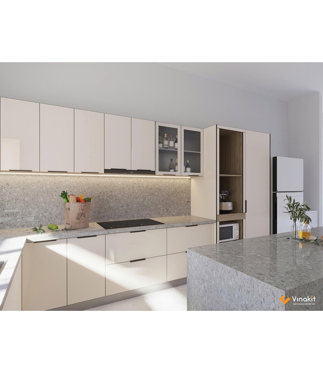 Mẫu tủ bếp inox cánh kính cường lực CK112