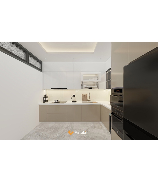 Mẫu tủ bếp nhựa cánh Melamine NME12