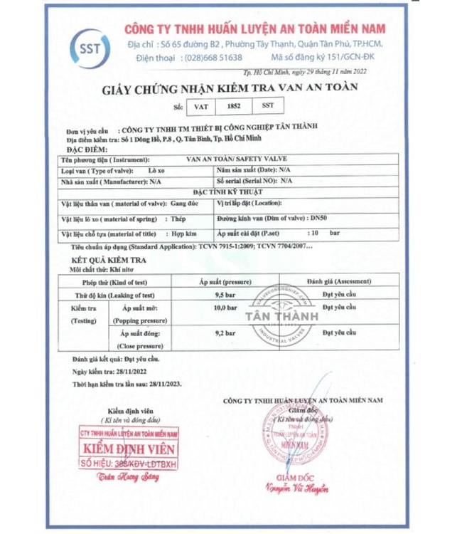 Quy trình kiểm định van an toàn Safety Valve chuẩn kỹ thuật – Hướng dẫn chi tiết từ Tân Thành