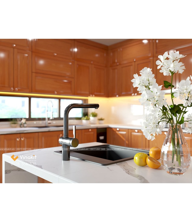 Mẫu tủ bếp gỗ hương Vinakit chữ U – GH10