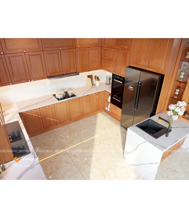 Mẫu tủ bếp gỗ hương Vinakit chữ U – GH10
