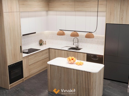 Mẫu tủ bếp gỗ công nghiệp cánh Melamine ME18