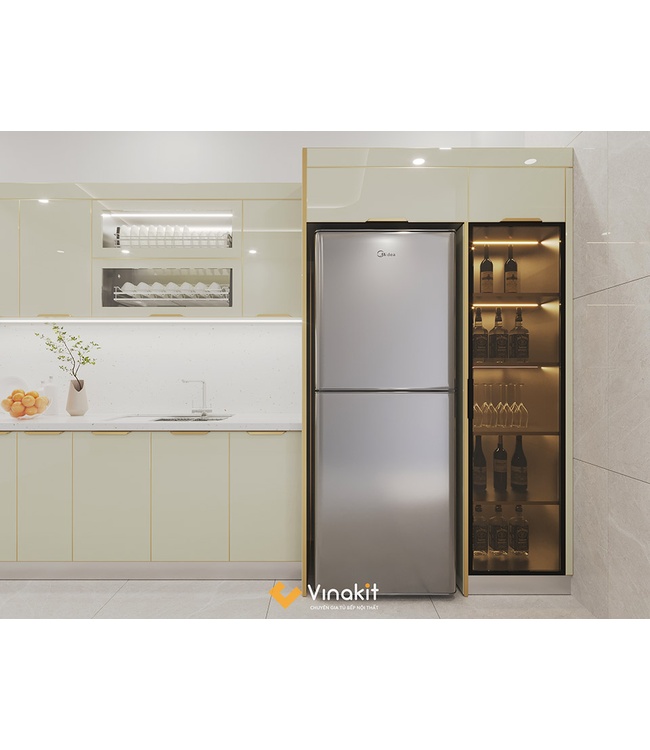 Mẫu tủ bếp inox cánh kính cường lực CK108