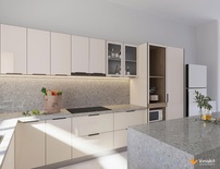 Mẫu tủ bếp inox cánh kính cường lực CK112