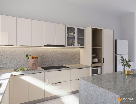 Mẫu tủ bếp inox cánh kính cường lực CK112