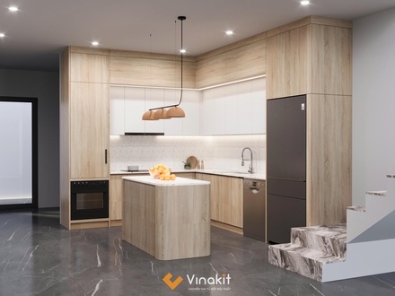 Mẫu tủ bếp gỗ công nghiệp cánh Melamine ME18