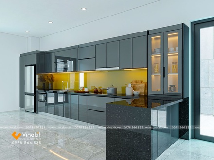 Tủ bếp nhôm tấm cánh kính cường lực CK07