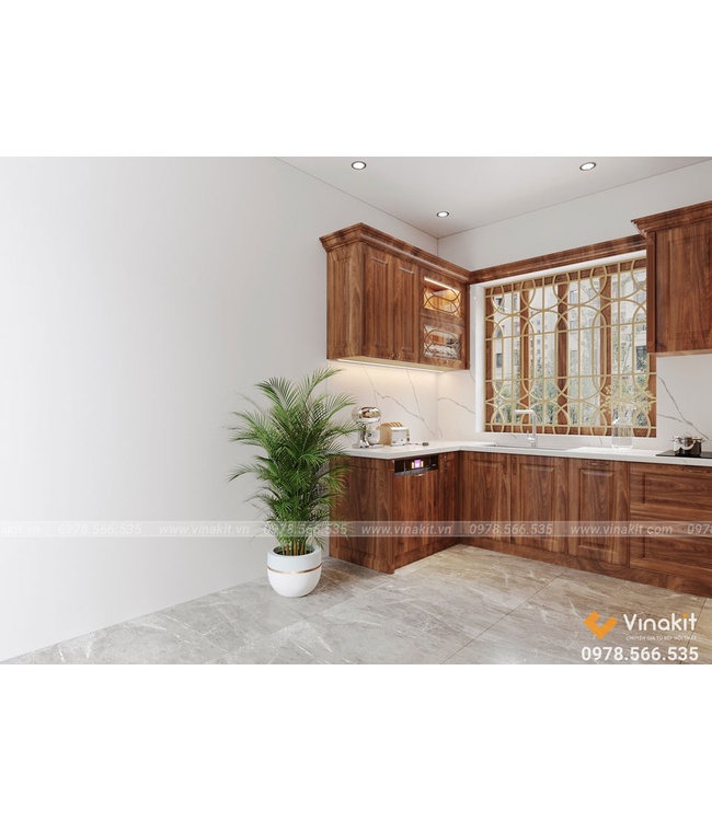 Mẫu tủ bếp gỗ óc chó Vinakit OCC06