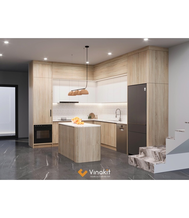 Mẫu tủ bếp gỗ công nghiệp cánh Melamine ME18