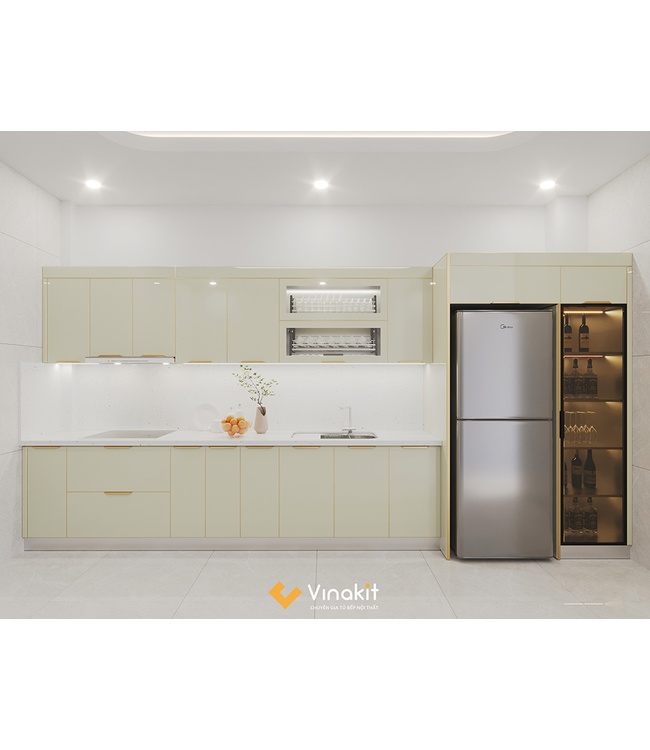 Mẫu tủ bếp inox cánh kính cường lực CK108