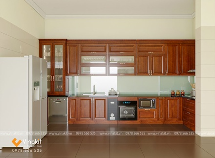 Mẫu tủ bếp inox cánh gỗ gõ ITN08 Vinakit
