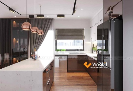 Mẫu tủ bếp Inox cánh Acrylic hệ modul rời CNC IN07