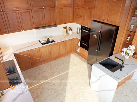 Mẫu tủ bếp gỗ hương Vinakit chữ U – GH10