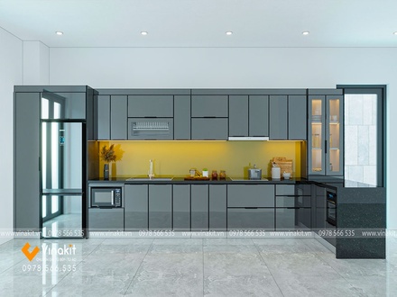 Tủ bếp nhôm tấm cánh kính cường lực CK07