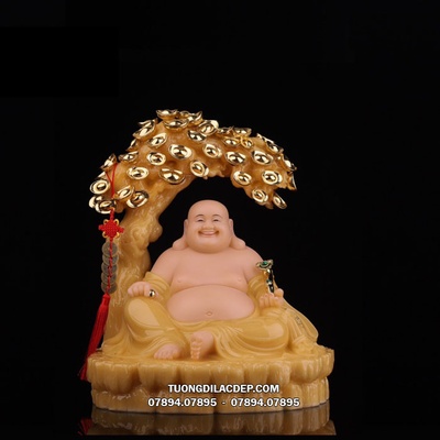 Tượng Phật Di Lặc Thạch Anh Ngồi Gốc Cây Tiền Vàng PDL-037