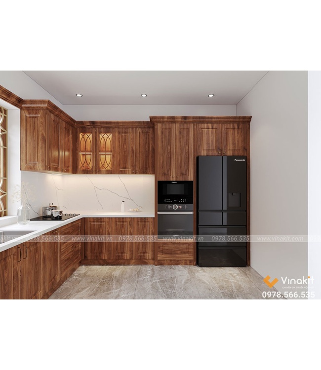Mẫu tủ bếp gỗ óc chó Vinakit OCC06