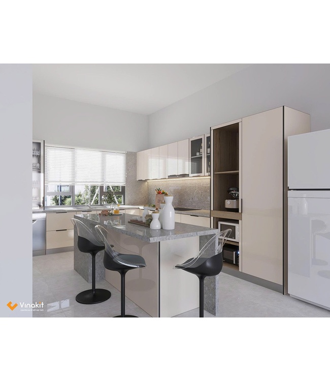 Mẫu tủ bếp inox cánh kính cường lực CK112