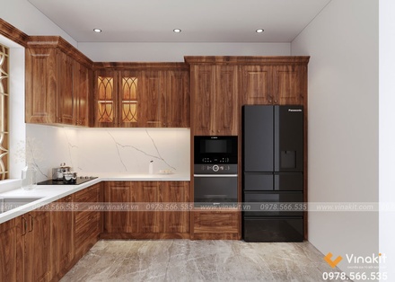 Mẫu tủ bếp gỗ óc chó Vinakit OCC06