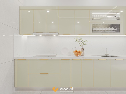 Mẫu tủ bếp inox cánh kính cường lực CK108