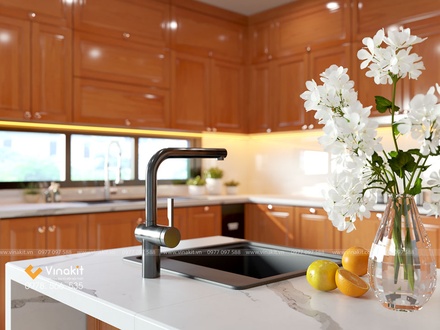 Mẫu tủ bếp gỗ hương Vinakit chữ U – GH10