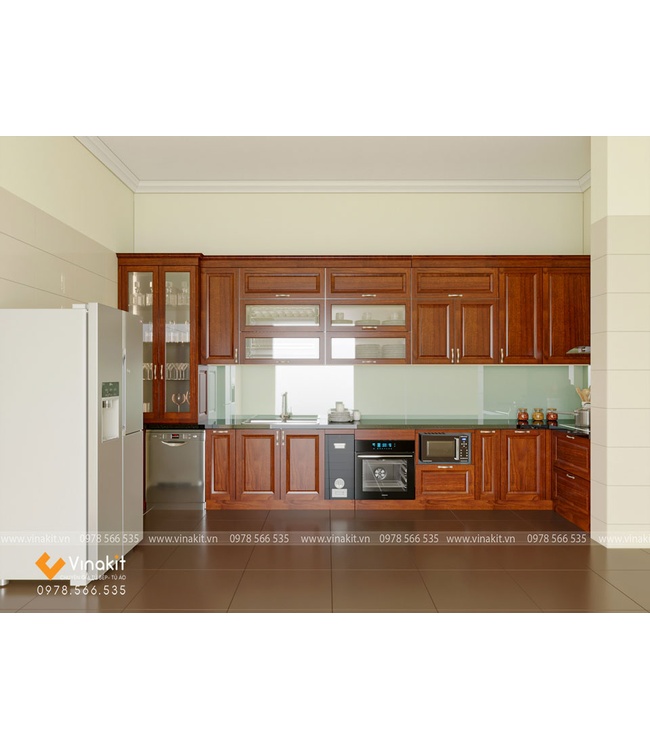 Mẫu tủ bếp inox cánh gỗ gõ ITN08 Vinakit