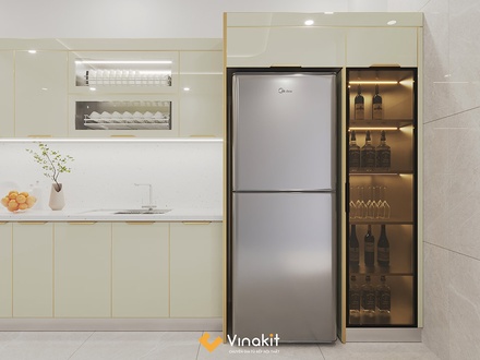 Mẫu tủ bếp inox cánh kính cường lực CK108