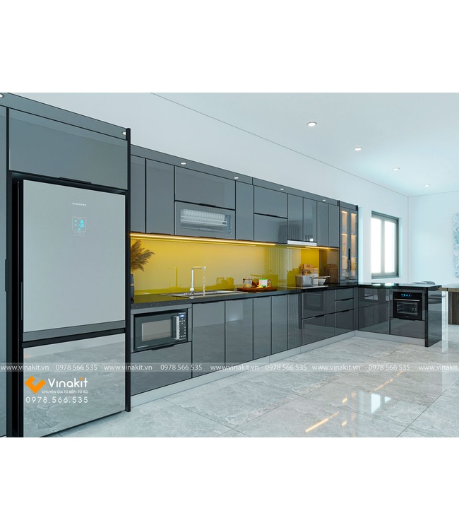 Tủ bếp nhôm tấm cánh kính cường lực CK07
