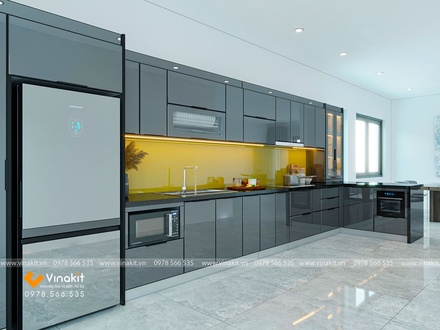 Tủ bếp nhôm tấm cánh kính cường lực CK07