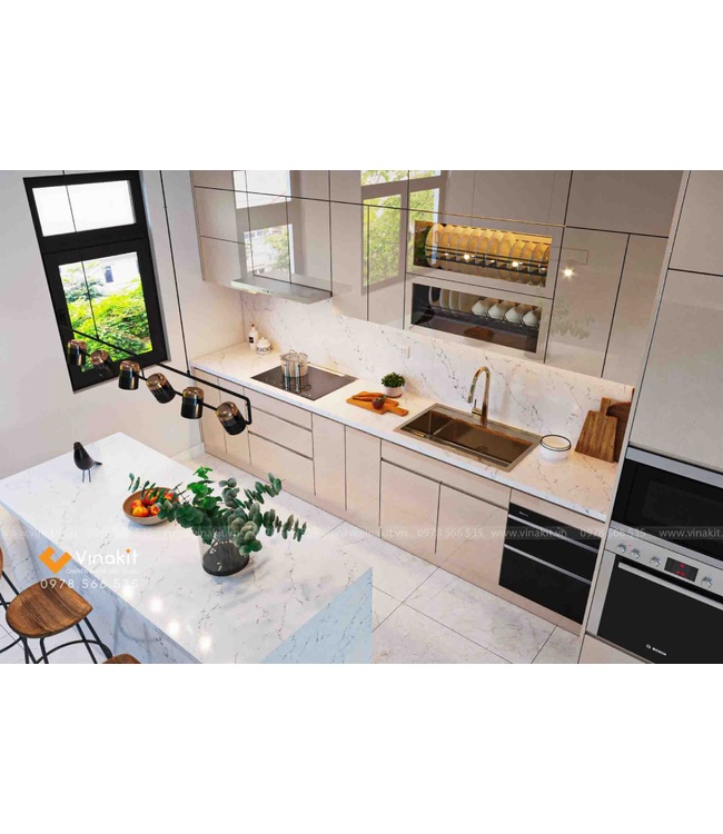 Mẫu tủ bếp Inox cánh Acrylic hệ modul rời CNC IN16