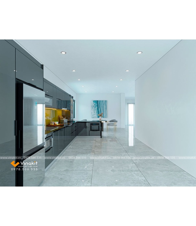 Tủ bếp nhôm tấm cánh kính cường lực CK07