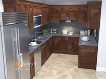 Mẫu tủ bếp Inox cánh gỗ Óc Chó Vinakit – IOC02