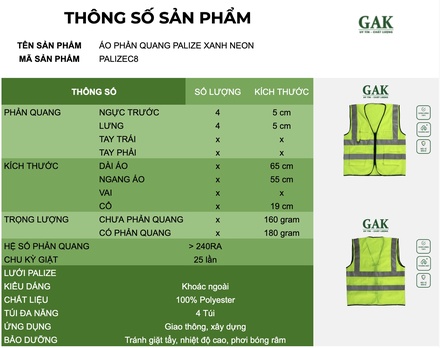 Áo phản quang palize GAKVN chính hãng giá tốt