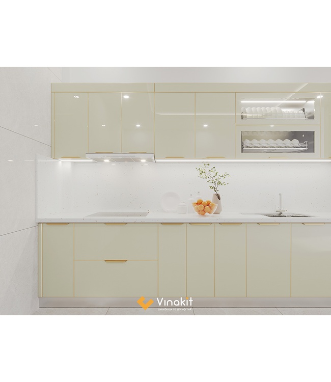 Mẫu tủ bếp inox cánh kính cường lực CK108