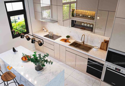 Mẫu tủ bếp Inox cánh Acrylic hệ modul rời CNC IN16