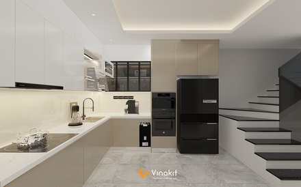 Mẫu tủ bếp nhựa cánh Melamine NME12