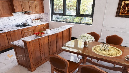 Mẫu tủ bếp inox cánh gỗ IG14 Vinakit