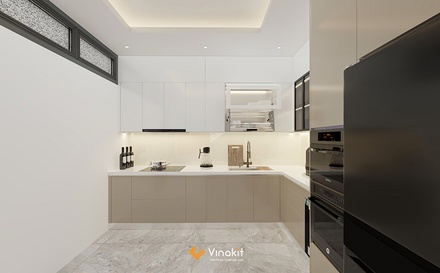 Mẫu tủ bếp nhựa cánh Melamine NME12